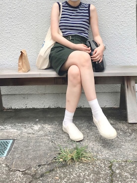 「カフェ」｜「アイテム（スリッポン）」を使った、はるさめさん（レディース・169cm）の夏コーディネート