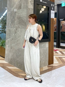 「eL（エル）の【eL】Made in India Stripe Cami/645468（キャミソール、ホワイト系）」を使った、yukiさん（レディース・155cm）の春コーディネート
