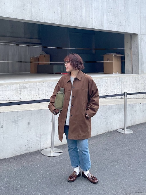 週末セール！　【eL】Suede Single Coat　ブラック セール】【eL】Suede Single Coat/580106（ステンカラーコート）｜eL