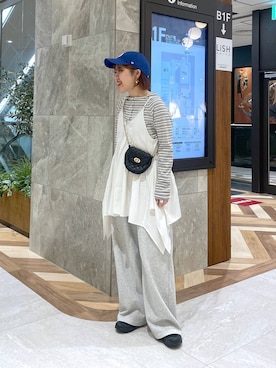 「JEANASIS（ジーナシス）のマルチボーダーヘンリーLST/589935（Tシャツ/カットソー、ホワイト系）」を使った、yukiさん（レディース・155cm）の春コーディネート