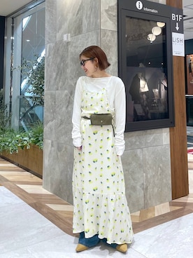 「JEANASIS（ジーナシス）のアシメギャザーボートネックLS/594167（Tシャツ/カットソー、ホワイト系）」を使った、yukiさん（レディース・155cm）の春コーディネート