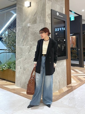 「アイテム（ベルト、ゴールド系）」を使った、yukiさん（レディース・155cm）の秋コーディネート