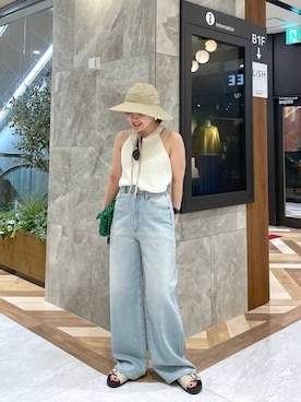 「JEANASIS（ジーナシス）のビーズミニショルダーBAG/642594（ハンドバッグ、グリーン系）」を使った、yukiさん（レディース・155cm）の春コーディネート