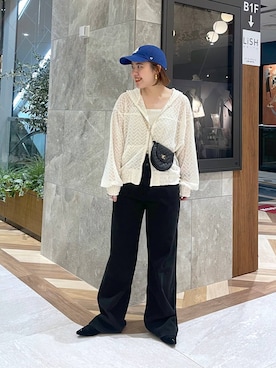 「JEANASIS（ジーナシス）のウエスタンポインテッドミュール/643527（パンプス、ブラック系）」を使った、yukiさん（レディース・155cm）の春コーディネート