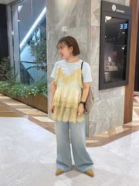 「JEANASIS（ジーナシス）のウエスタンポインテッドミュール/643527（パンプス、ベージュ系）」を使った、yukiさん（レディース・155cm）の春コーディネート