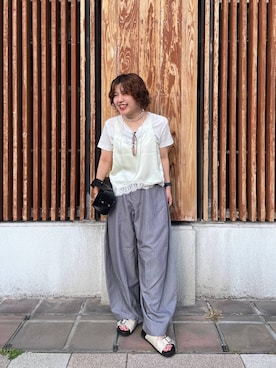 「eL（エル）の【eL】Compact Sheer TEE SS/660765（Tシャツ/カットソー、ホワイト系）」を使った、yukiさん（レディース・155cm）の夏コーディネート