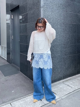 「JEANASIS（ジーナシス）のウエスタンポインテッドミュール/643527（パンプス、ベージュ系）」を使った、yukiさん（レディース・155cm）の春コーディネート