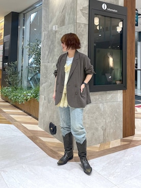 「JEANASIS（ジーナシス）のローグミドルウエスタンブーツ【抗菌防臭テープ付き】/637649（ブーツ、ブラック系）」を使った、yukiさん（レディース・155cm）の春コーディネート