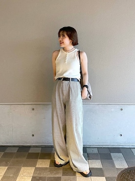 「JEANASIS（ジーナシス）の【eL】9G Loop Yarn NS/1050978（タンクトップ、ベージュ系）」を使った、yukiさん（レディース・155cm）の夏コーディネート