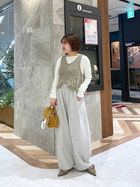 「JEANASIS（ジーナシス）のアシメギャザーボートネックLS/594167（Tシャツ/カットソー、ホワイト系）」を使った、yukiさん（レディース・155cm）の春コーディネート