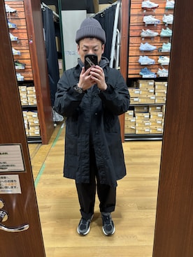 「アイテム（ノーカラーコート）」を使った、Daiさん（メンズ・168cm）の冬コーディネート