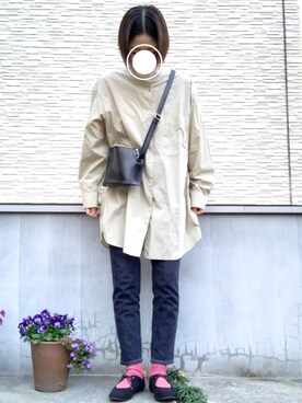 「ZOZO（ゾゾ）のスリムテーパードデニムパンツ［WOMEN］（デニムパンツ）」を使った、nariさん（レディース・160cm）の春コーディネート