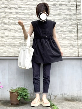 「ZOZO（ゾゾ）のスリムテーパードデニムパンツ［WOMEN］（デニムパンツ）」を使った、nariさん（レディース・160cm）の夏コーディネート