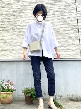 「ZOZO（ゾゾ）のスリムテーパードデニムパンツ［WOMEN］（デニムパンツ）」を使った、nariさん（レディース・160cm）の夏コーディネート