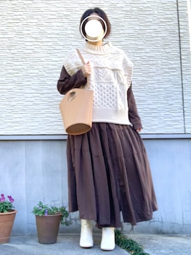 「Libra Cue（リブラ キュー）のティアードエアリーボリュームワンピース（ワンピース）」を使った、nariさん（レディース・160cm）の冬コーディネート