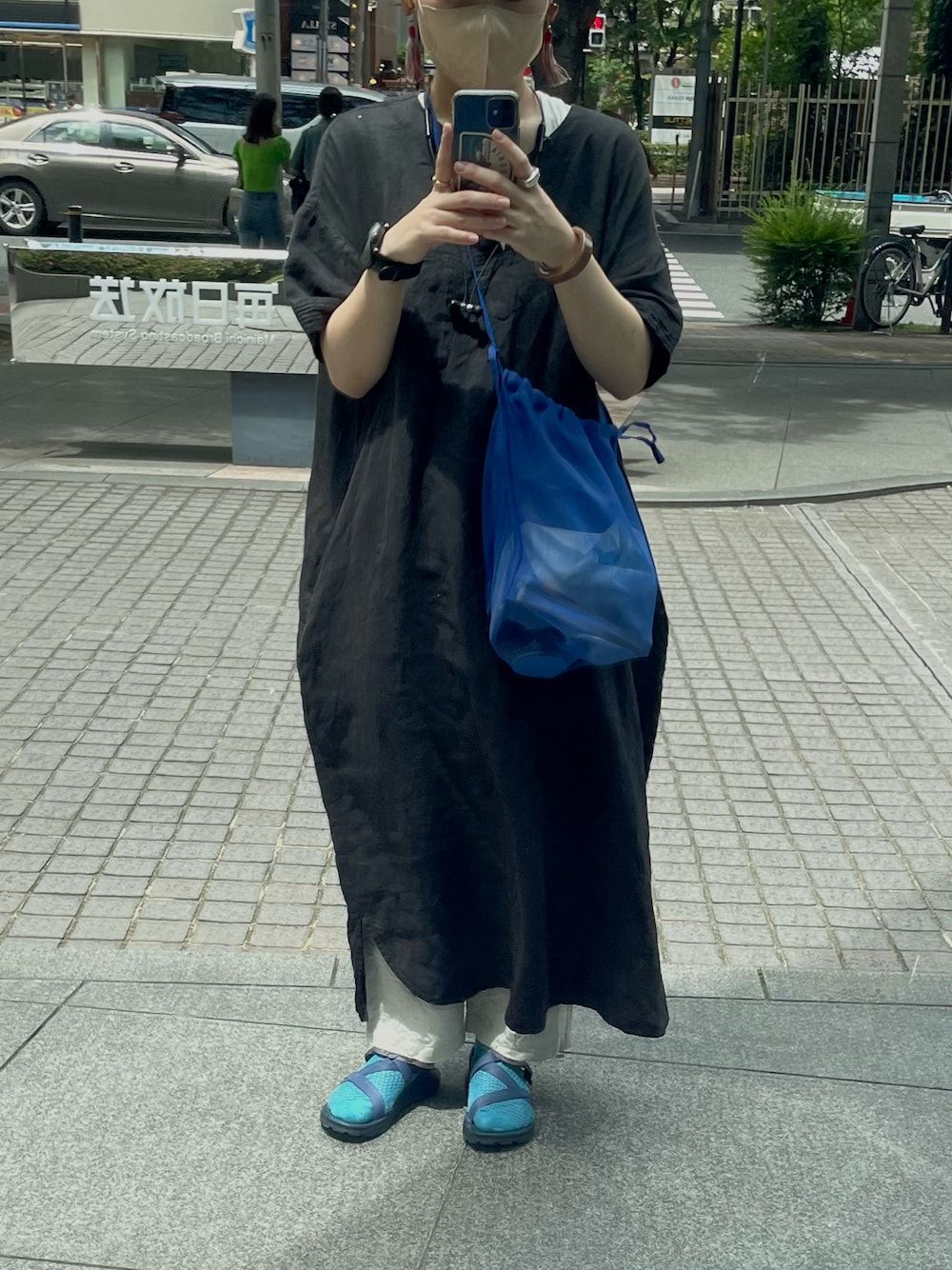 「夏、夏コーデ、あつすぎ、アツい、シンフルコーデ」｜「Chacoの◆Chaco Z1 CLASSIC（サンダル、ブルー系）」を使った、yukaさん（レディース・163cm）の夏コーディネートの1枚目の写真