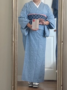 「ライトブルー」｜「アイテム（着物）」を使った、Jemさん（レディース・156cm）の冬コーディネート