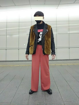 「バンドT」｜「アイテム（ハンチング/ベレー帽）」を使った、たっくんさん（メンズ・176cm）の冬コーディネート