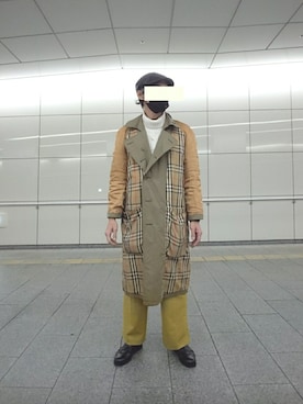 「バーバリー」｜「アイテム（ハンチング/ベレー帽）」を使った、たっくんさん（メンズ・176cm）の冬コーディネート