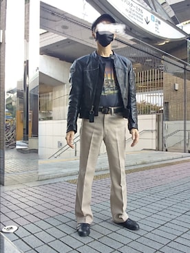「バンドT」｜「アイテム（ハンチング/ベレー帽）」を使った、たっくんさん（メンズ・176cm）の秋コーディネート