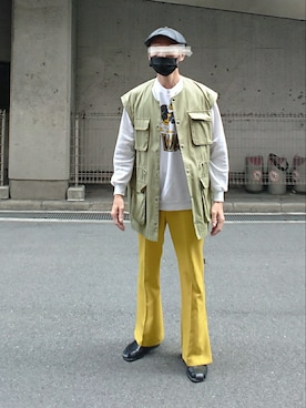 「スリットパンツ」｜「アイテム（ハンチング/ベレー帽）」を使った、たっくんさん（メンズ・176cm）の秋コーディネート