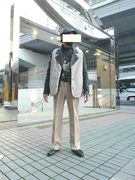 「BEAMS」｜「アイテム（ライダースジャケット）」を使った、たっくんさん（メンズ・176cm）の冬コーディネート