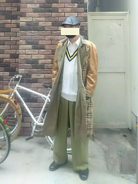 「ニットベスト」｜「アイテム（トレンチコート）」を使った、たっくんさん（メンズ・176cm）の冬コーディネート