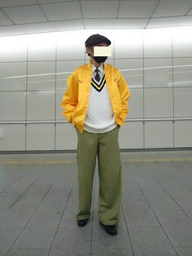 「アイテム（スタジャン、イエロー系）」を使った、たっくんさん（メンズ・176cm）の冬コーディネート