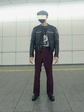 「Wrangler」｜「アイテム（ライダースジャケット）」を使った、たっくんさん（メンズ・176cm）の春コーディネート