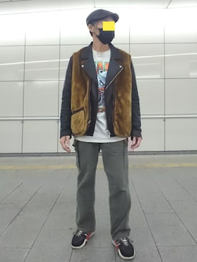 「アレキサンダーワン×アディダス」｜「アイテム（ライダースジャケット）」を使った、たっくんさん（メンズ・176cm）の冬コーディネート