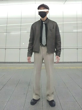 「リーバイス」｜「アイテム（ライダースジャケット）」を使った、たっくんさん（メンズ・176cm）の秋コーディネート