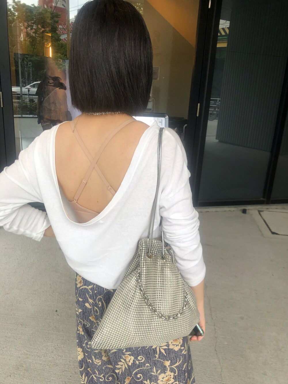 「シンプルコーデ、低身長コーデ、ゆるコーデ、シースルートップス、シアートップス、夏」｜「BASERANGEのBASE RANGE / Lady Bra Bamboo（ブラジャー、ベージュ系）」を使った、sayakaさん（レディース・154cm）の夏コーディネートの1枚目の写真