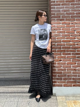 「fredy emue（フレディエミュ）の【haru × GOOD ROCK SPEED】PhotoコンパクトTシャツ（Tシャツ/カットソー、グレー系）」を使った、miuraさん（レディース・160cm）の夏コーディネート