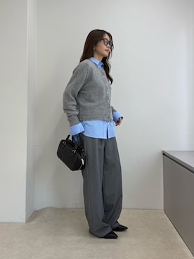 「fredy emue（フレディエミュ）のFOX MIX ニットカーディガン（カーディガン/ボレロ、グレー系）」を使った、miuraさん（レディース・160cm）の秋コーディネート