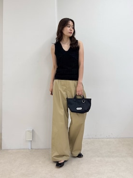 「fredy emue（フレディエミュ）のカットレースタンク（タンクトップ、ブラック系）」を使った、miuraさん（レディース・160cm）の夏コーディネート