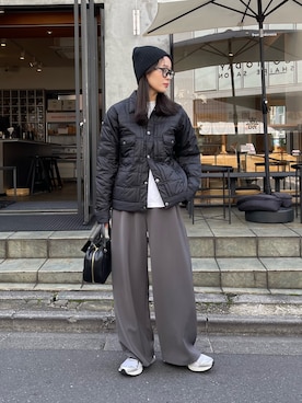 「fredy emue（フレディエミュ）のレザースクエアボストンバック（ハンドバッグ）」を使った、miuraさん（レディース・160cm）の秋コーディネート