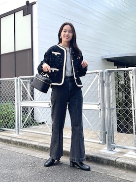 「fredy emue（フレディエミュ）のアイテム（ノーカラージャケット）」を使った、miuraさん（レディース・160cm）の秋コーディネート