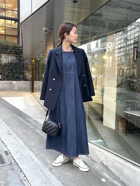 「fredy emue（フレディエミュ）のダブルブレストジャケット（テーラードジャケット）」を使った、miuraさん（レディース・160cm）の春コーディネート