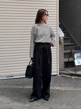 「fredy emue（フレディエミュ）のボーダーハートパッチプルオーバーカットソー（Tシャツ/カットソー、ホワイト系）」を使った、miuraさん（レディース・160cm）の夏コーディネート