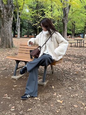 「アイテム（ムートンコート）」を使った、miuraさん（レディース・160cm）の冬コーディネート