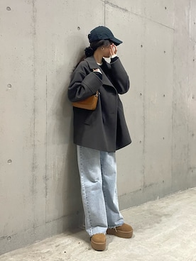 「秋冬」｜「アイテム（ピーコート）」を使った、miuraさん（レディース・160cm）の冬コーディネート