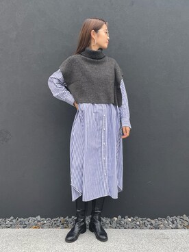 「秋トレンド2021」｜「アイテム（シャツワンピース）」を使った、miuraさん（レディース・160cm）の秋コーディネート