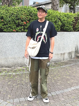 「Bape」｜「アイテム（キャップ）」を使った、Tim さん（メンズ・179cm）の夏コーディネート
