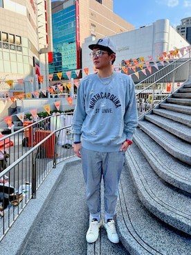 「plain-me（プレインミー）のアイテム（帽子）」を使った、Tim さん（メンズ・179cm）の冬コーディネート