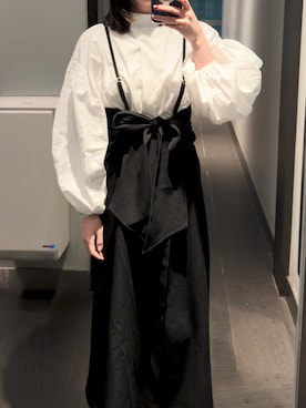 「lawgy（ラウジー）のbottle neck bowtie blouse（シャツ/ブラウス、ホワイト系）」を使った、levemrさん（レディース・157cm）の夏コーディネート
