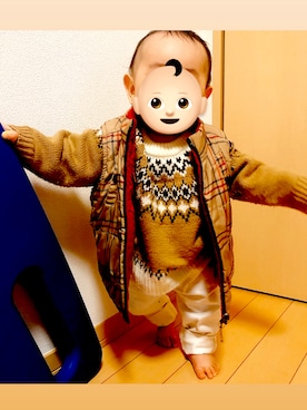 「GAP（ギャップ）のアイテム（ジャケット/アウター、ブラウン系）」を使った、きっきさん（キッズ・70cm）の春コーディネート