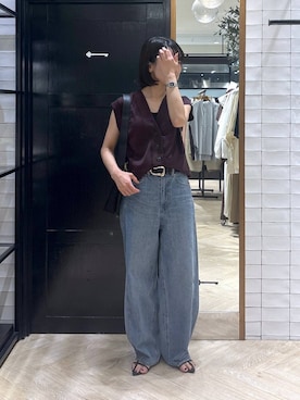 「アイテム（ベスト、レッド系）」を使った、ナオさん（レディース・158cm）の夏コーディネート