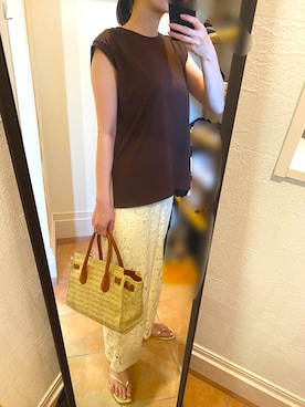 「レースパンツ」｜「アイテム（ビーチサンダル）」を使った、natsumiさん（レディース・168cm）の夏コーディネート