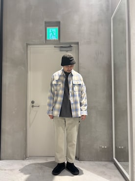「CIAOPANIC TYPY（チャオパニックティピー）の【乾きやすい◎】ユニセックス/パナマ織り/袖配色/チェックシャツジャケット（シャツ/ブラウス、ベージュ系）」を使った、Sasakiさん（キッズ・120cm）の春コーディネート