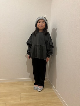 「アイテム（ニットキャップ/ビーニー、グレー系）」を使った、Sasakiさん（キッズ・120cm）の冬コーディネート